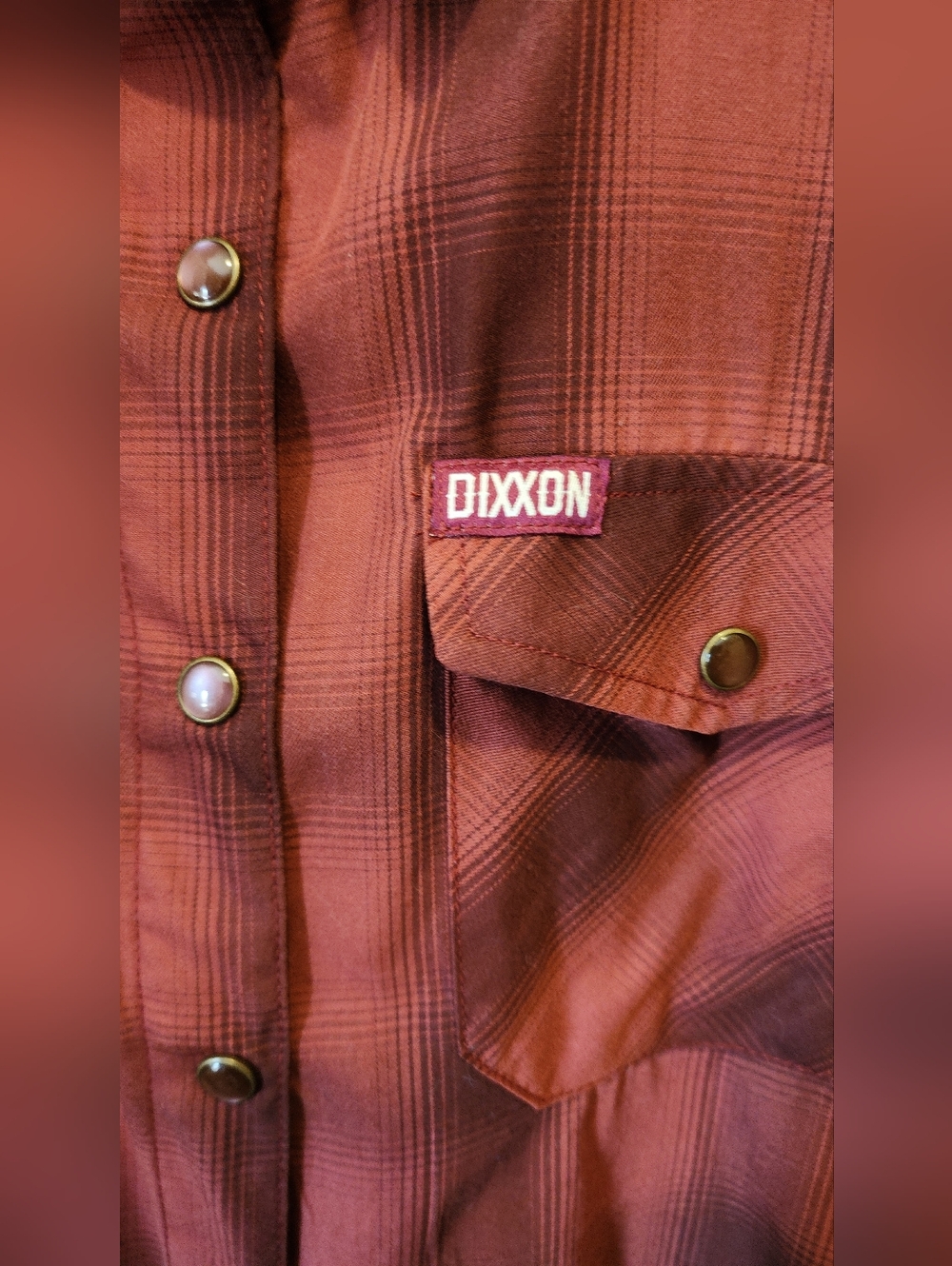 DIXXON Rust Plaid Pearl Snaps Long Sleeve Bamboo "The Toscana" Women's Medium
